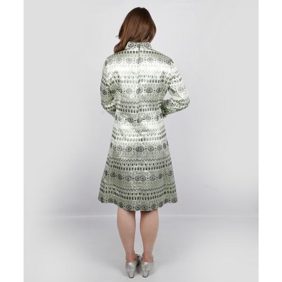 Vintage 1960s Nardiello Rona New York Metallic Mint Brocade Shift Dress | M/L - Picture 4 of 8